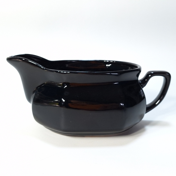 Vintage Black Octagon Shaped Gravy Boat  Dish - Picture 1 of 9
